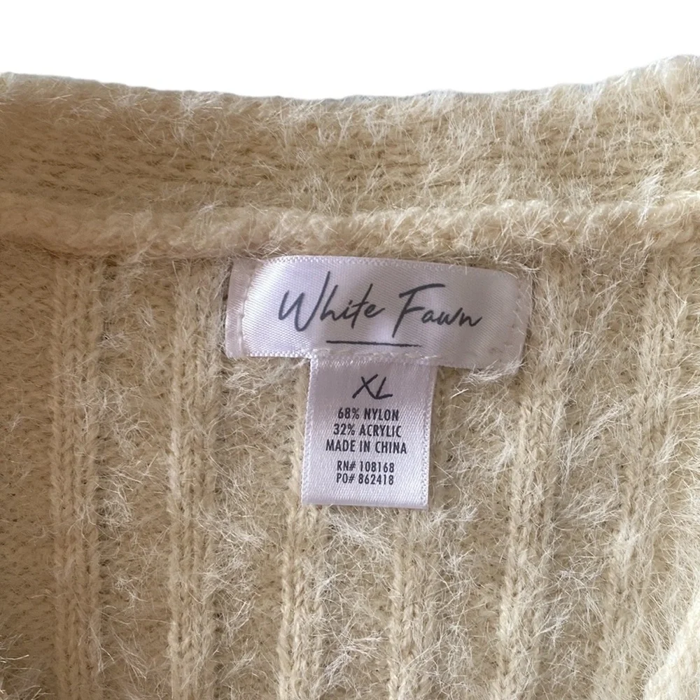 Girls White Fawn Size Junior XL Button Sweater.